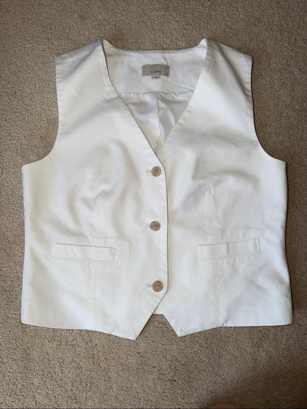 LOFT White Cotton Button Front Cropped Vest
